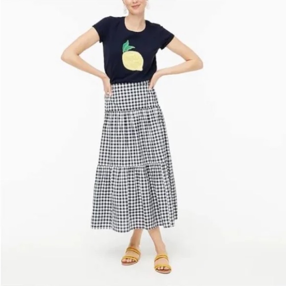 J Crew Factory Triple Tier Navy Gingham Skirt